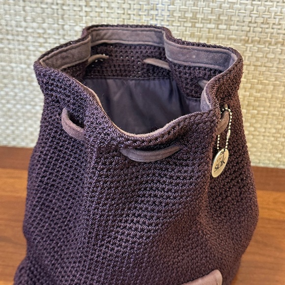 🌟HP🌟VTG 1990s The Sak Crochet Backpack Aubergine Purple 90s Boho Drawstring Bag - Picture 4 of 16